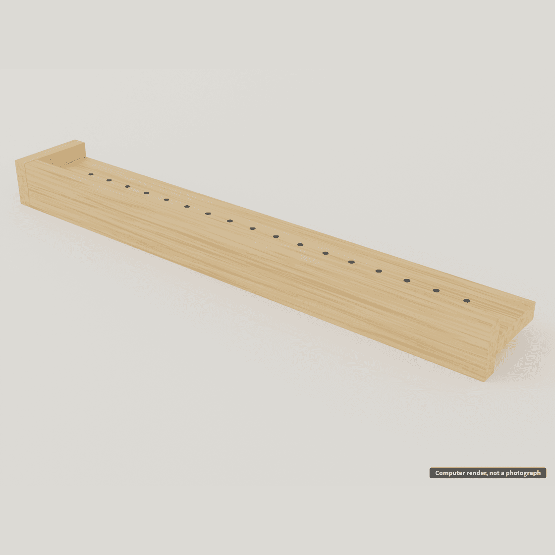 Computer render of the shelf-pin drilling jig